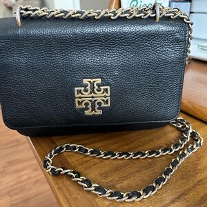 Tory Burch Black Britten Pebbled Leather Crossbody Bag